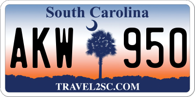 SC license plate AKW950