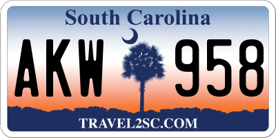 SC license plate AKW958