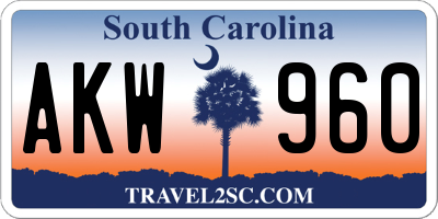 SC license plate AKW960