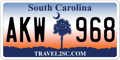 SC license plate AKW968