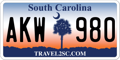 SC license plate AKW980