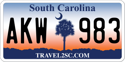 SC license plate AKW983