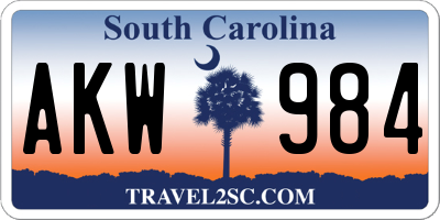 SC license plate AKW984