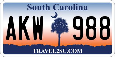 SC license plate AKW988
