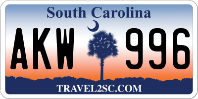 SC license plate AKW996