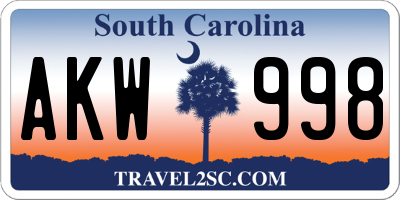 SC license plate AKW998