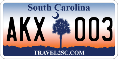 SC license plate AKX003