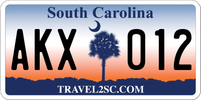 SC license plate AKX012
