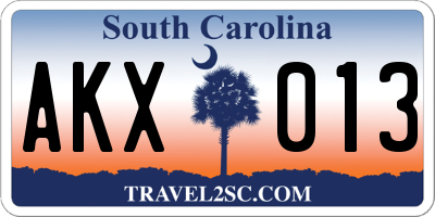 SC license plate AKX013