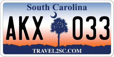 SC license plate AKX033