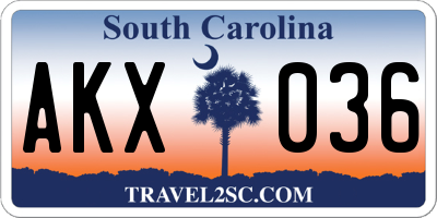 SC license plate AKX036