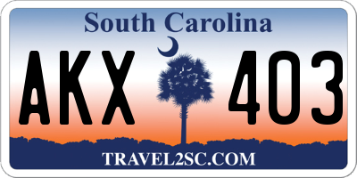 SC license plate AKX403