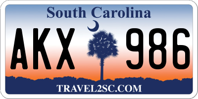 SC license plate AKX986