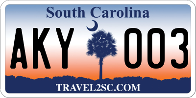 SC license plate AKY003