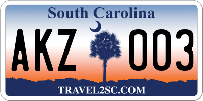 SC license plate AKZ003