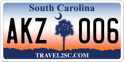 SC license plate AKZ006