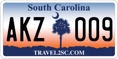 SC license plate AKZ009