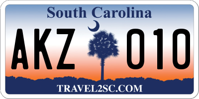 SC license plate AKZ010