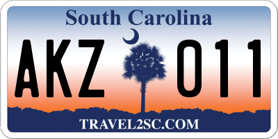 SC license plate AKZ011