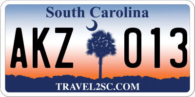 SC license plate AKZ013