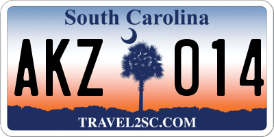 SC license plate AKZ014