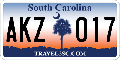 SC license plate AKZ017