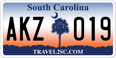 SC license plate AKZ019