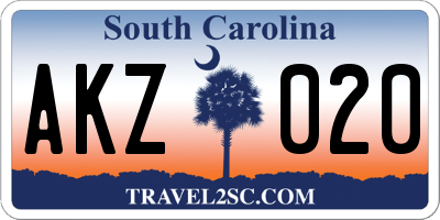 SC license plate AKZ020