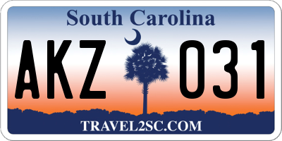 SC license plate AKZ031