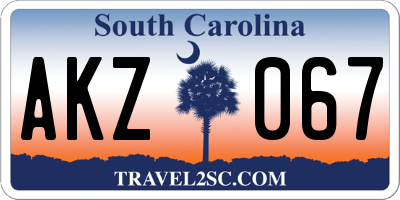 SC license plate AKZ067