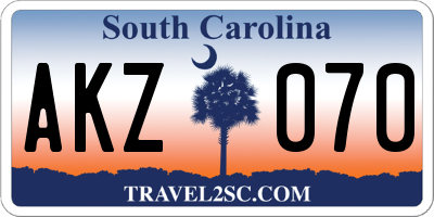 SC license plate AKZ070