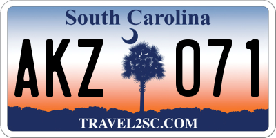 SC license plate AKZ071