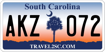 SC license plate AKZ072