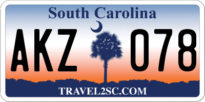 SC license plate AKZ078