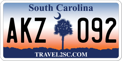 SC license plate AKZ092