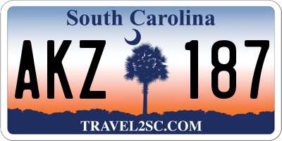 SC license plate AKZ187