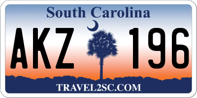 SC license plate AKZ196