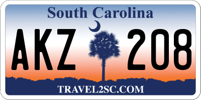 SC license plate AKZ208