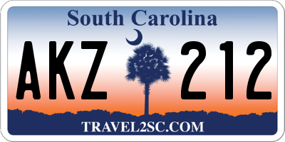 SC license plate AKZ212