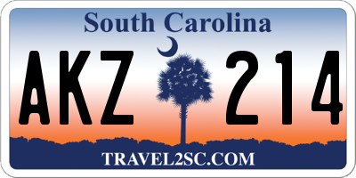 SC license plate AKZ214