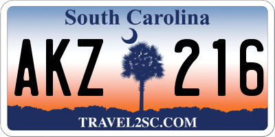 SC license plate AKZ216