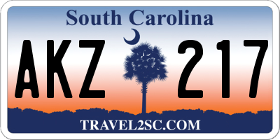 SC license plate AKZ217