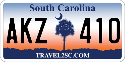 SC license plate AKZ410