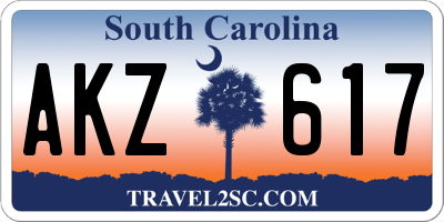 SC license plate AKZ617