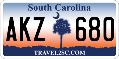 SC license plate AKZ680