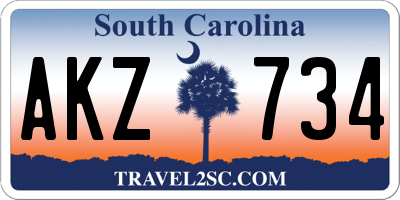 SC license plate AKZ734