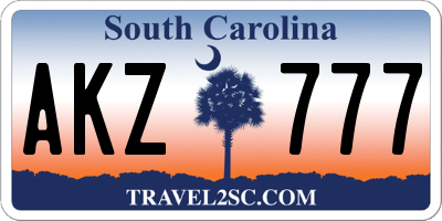 SC license plate AKZ777