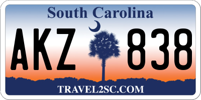 SC license plate AKZ838