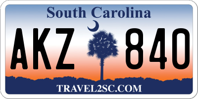 SC license plate AKZ840