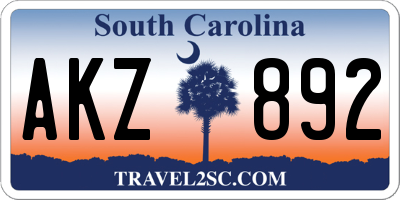 SC license plate AKZ892
